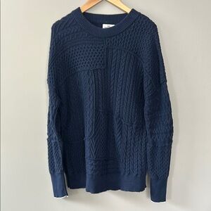 Vineyard Vines Fisherman Patchwork Navy‎ Cable Knit Sweater Size L
